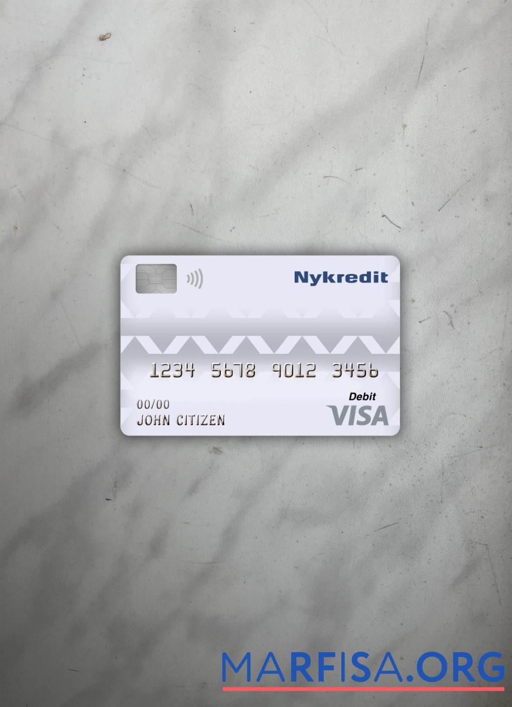 Realistic Denmark Nykredit bank visa debit card photolook front real example